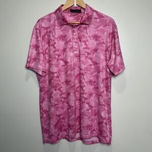 G‎ Fore Golf Mens Polo Shirt LARGE Pink Skull AOP Camo Graphic Activewear